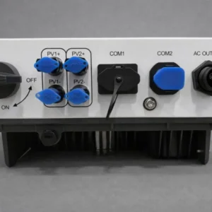 Mặt đáy - chú thích các cổng kết nối Inverter hóa lưới Senergy 6kW