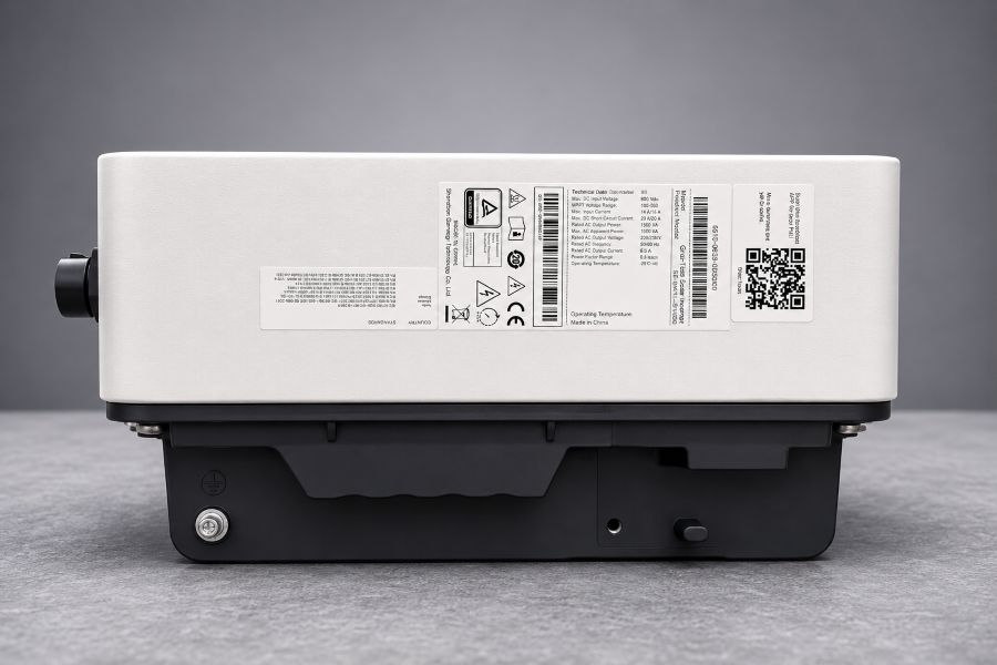 Mặt bên và tem thông số của inverter hòa lưới bám tải Senergy 5kw 6kw 1MPPt