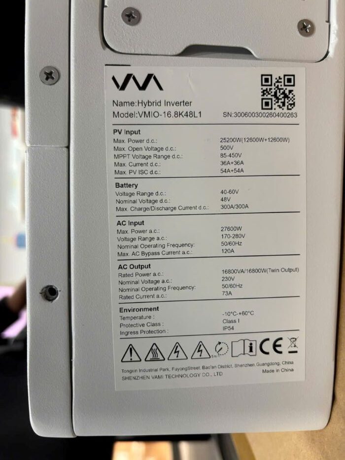 Tem thông số kỹ thuật của Hybrid Vami 16.8kw Tem thông số kỹ thuật của Hybrid Vami 16.8kw