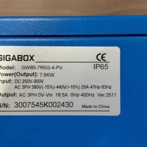 Tem thông số kỹ thuật của biến tần bơm Gigabox IP65 3 pha 7.5kW