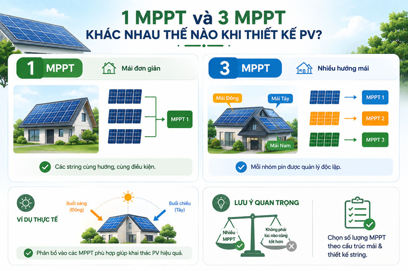 Sơ đồ phân bổ chuỗi pin mặt trời qua các MPPT của inverter Senergy