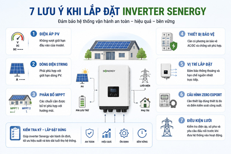 Kỹ thuật lắp đặt inverter Senergy và kiểm tra kết nối hệ thống điện mặt trời