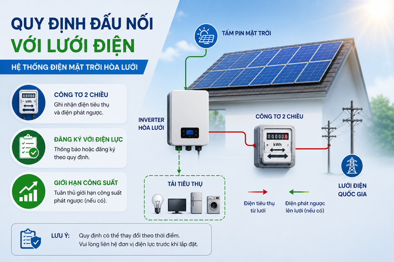 Đấu nối hệ thống điện mặt trời với lưới điện