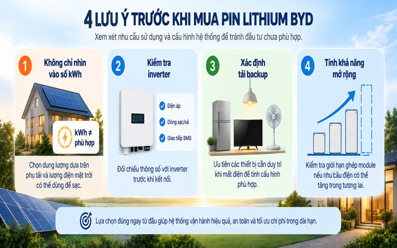 Bốn yếu tố cần kiểm tra về dung lượng inverter backup và mở rộng khi chọn pin lithium BYD