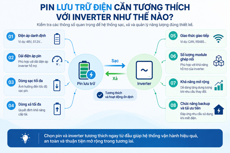 Các thông số cần kiểm tra khi kết nối bộ lưu điện với inverter hybrid