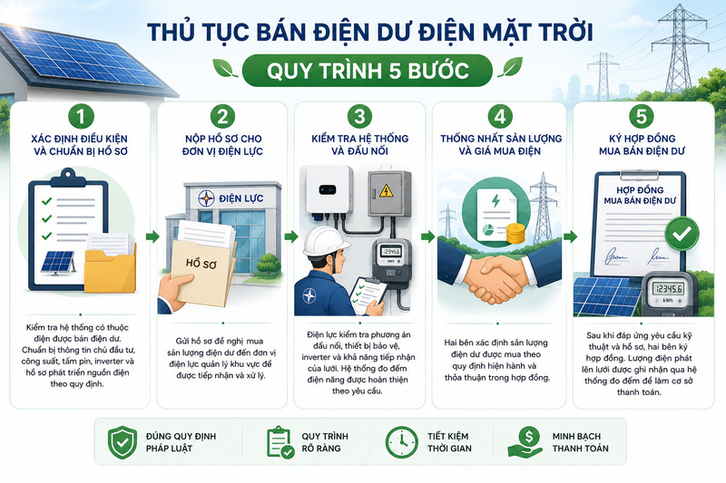 Quy trình 5 bước đăng ký bán điện dư điện mặt trời